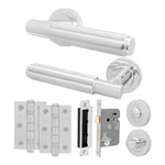 Flores Polished Chrome Lever on Rose Door Handle Kit - 64mm Bathroom Lock - tradefit - 1