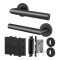 Mitre Lever on Rose Matt Black Door Handle Kit - Medium Duty - 64mm Sashlock