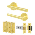 Olbia Satin Brass Door Handle Latch Kit - Lever on Rose with 64mm Latch