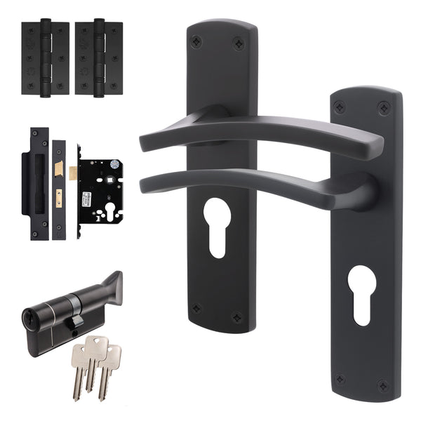 Euroda - Plus Black Door Handle Pack - Euro Lock & Thumbturn Cylinder - tradefit - Featured Image