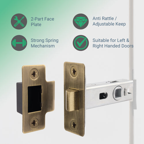 2.5 inch/64mm Tubular Latch Bolt Through - 44mm Backset - Antique Brass - tradefit