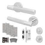 Aurora Polished Chrome Lever on Rose Door Handle Kit - Heavy Duty FD30/60 - DIN Bathroom Lock - tradefit - 1