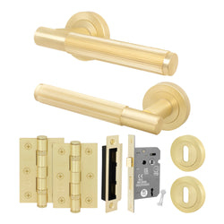 Aurora Satin Brass Lever on Rose Door Handle Kit - Sashlock