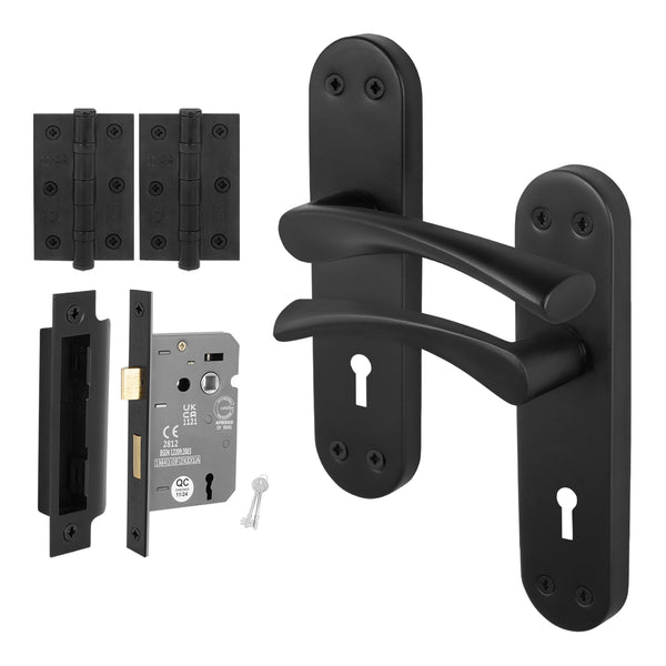 Nola Matt Black Lever on Backplate Door Handle Pack - 64mm Sashlock - tradefit - Featured Image