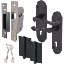 Victorian Rectory Matt Black Lever Door Handle Pack - BS3621 5 Lever Lock - tradefit