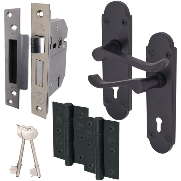 Victorian Rectory Matt Black Lever Door Handle Pack - BS3621 5 Lever Lock - tradefit - Featured Image