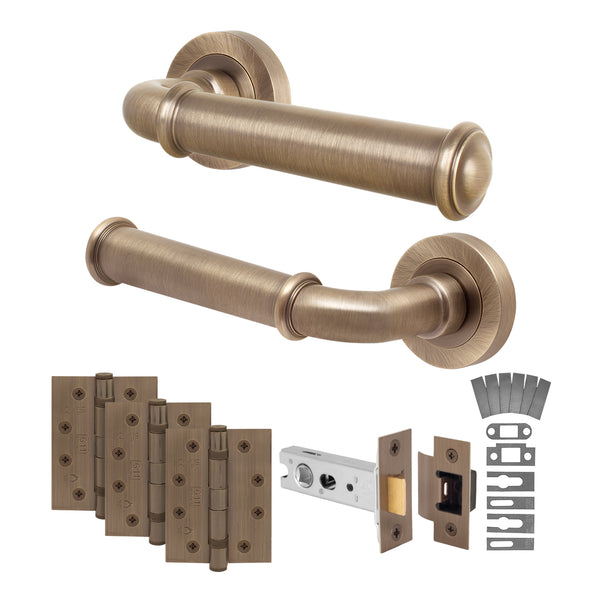 Claro Antique Brass Lever on Rose Door Handle Kit - Medium Duty FD30/60 - 76mm Latch - tradefit - Featured Image