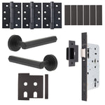 Moreno Matt Black Lever on Rose Door Handle Kit - Heavy Duty FD30/60 - DIN Latch - tradefit - 1