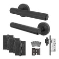 Moreno Matt Black Lever on Rose Door Handle Kit - Heavy Duty FD30/60 - DIN Latch