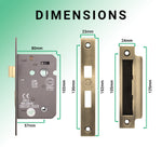 Mortice Bathroom Lock Fire Rated - 80mm Case Size - 57mm Backset - Antique Brass - tradefit - 4
