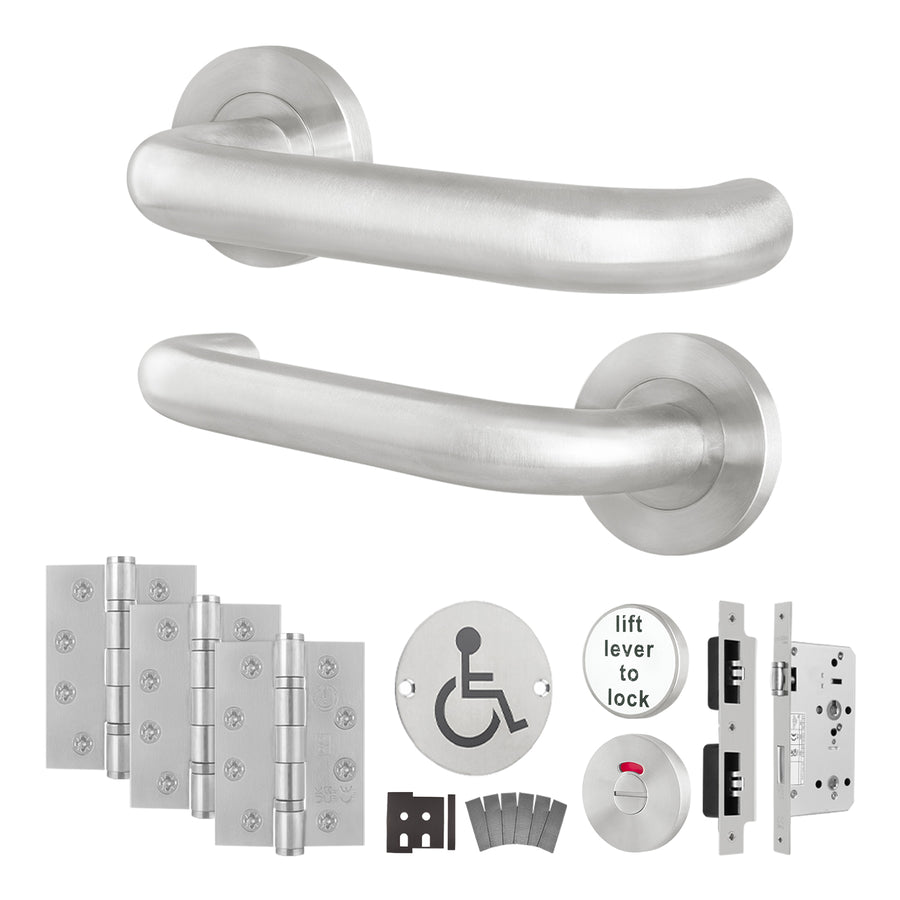 Fire Door Kit - Disabled Toilet Cubicle Lift To Lock - Heavy Duty - Satin Stainless Steel - tradefit