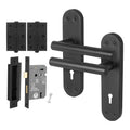 Olbia Matt Black Lever on Backplate Door Handle Pack – 64mm Sashlock