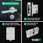 Olbia Polished Chrome Lever on Rose Door Handle Kit - 80mm Euro Sashlock and Double Cylinder - Master Keyed - tradefit - 5