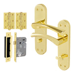Nola Brass Plated Lever on Backplate Door Handle Pack – 80mm Bathroom Lock - tradefit - 1