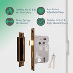 Mortice Fire Rated Sashlock - 80mm Case Size - 57mm Backset - Bronze - tradefit - 3