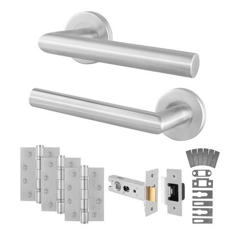 Mitre Stainless Steel Lever on Rose Door Handle Kit - Medium Duty FD30/60 - 76mm Latch - tradefit