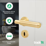 Flores Satin Brass Lever on Rose Door Handle Kit - Medium Duty FD30/60 - 80mm Sashlock - tradefit - 2