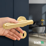 Flores Satin Brass Lever on Rose Door Handle Kit - Medium Duty FD30/60 - 80mm Sashlock - tradefit - 6