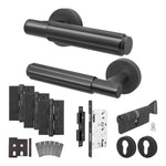 Flores Matt Black Lever on Rose Door Handle Kit - Heavy Duty FD30/60 - DIN Euro Sashlock and Thumbturn Cylinder - Keyed Alike - tradefit - 1