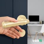 Claro Satin Brass Lever on Rose Door Handle Kit - Medium Duty FD30/60 - 80mm Euro Sashlock and Double Cylinder - Master Keyed - tradefit - 6