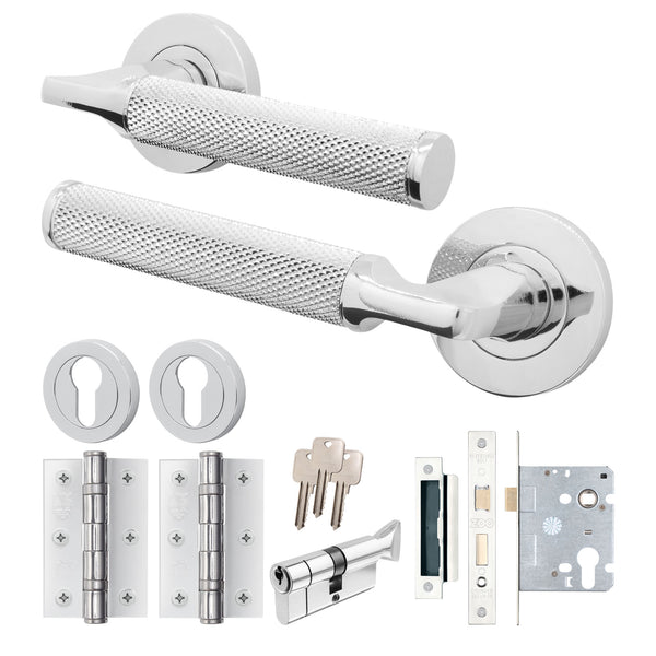 Mode - Grip Polished Chrome Lever on Rose Door Handle Pack - Euro Lock & Thumbturn Cylinder - tradefit - Featured Image
