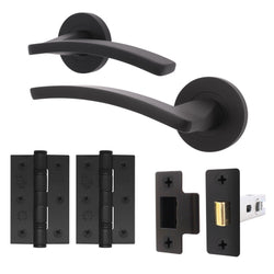 Euroda - Plus Black Lever on Rose Door Handle Pack - Latch - tradefit