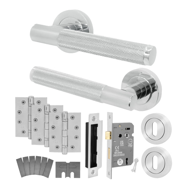 Dumont Polished Chrome Lever on Rose Door Handle Kit - Medium Duty FD30/60 - 80mm Sashlock - Featured Image