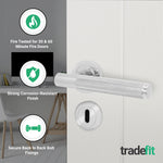 Dumont Polished Chrome Lever on Rose Door Handle Kit - Medium Duty FD30/60 - 80mm Sashlock - tradefit - 2