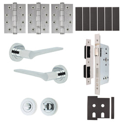 Tapera Polished Chrome Lever on Rose Door Handle Kit - Heavy Duty FD30/60 - DIN Bathroom Lock - tradefit