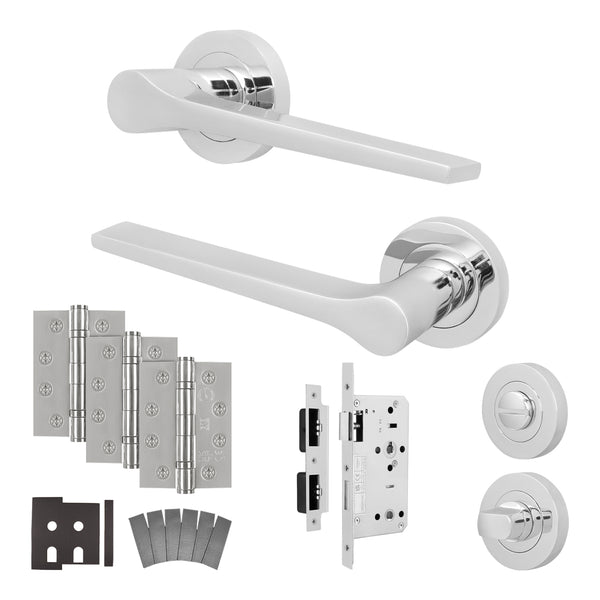 Tapera Polished Chrome Lever on Rose Door Handle Kit - Heavy Duty FD30/60 - DIN Bathroom Lock - tradefit - Featured Image
