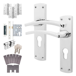 Euroda - Plus Polished Chrome Fire Door Handle Pack - Euro Lock & Double Cylinder - tradefit