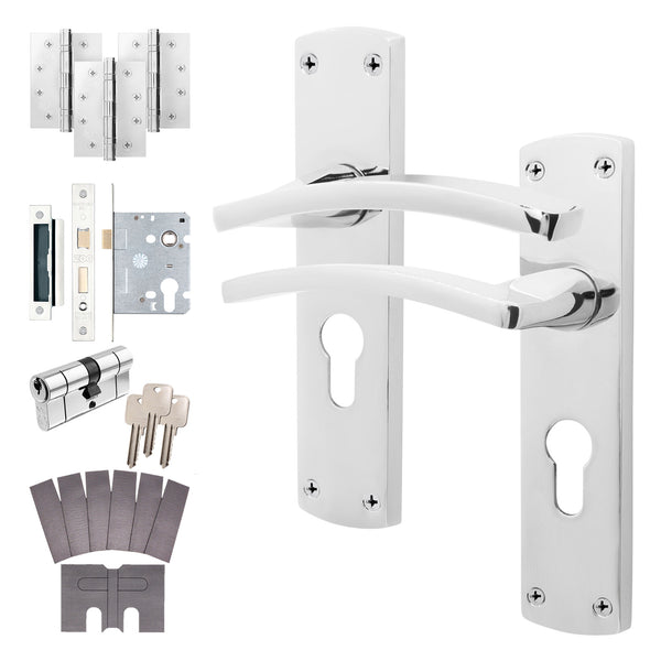 Euroda - Plus Polished Chrome Fire Door Handle Pack - Euro Lock & Double Cylinder - tradefit - Featured Image