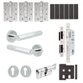 Moreno Polished Chrome Lever on Rose Door Handle Kit - Heavy Duty FD30/60 - DIN Euro Sashlock and Thumbturn Cylinder - Keyed Alike
