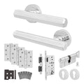 Moreno Polished Chrome Lever on Rose Door Handle Kit - Heavy Duty FD30/60 - DIN Euro Sashlock and Thumbturn Cylinder - Master Keyed