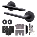 Euroda Black Lever on Rose Fire Door Handle Pack - 3 Lever Lock - FD30/60 - tradefit - 1