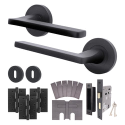 Euroda Black Lever on Rose Fire Door Handle Pack - 3 Lever Lock - FD30/60 - tradefit