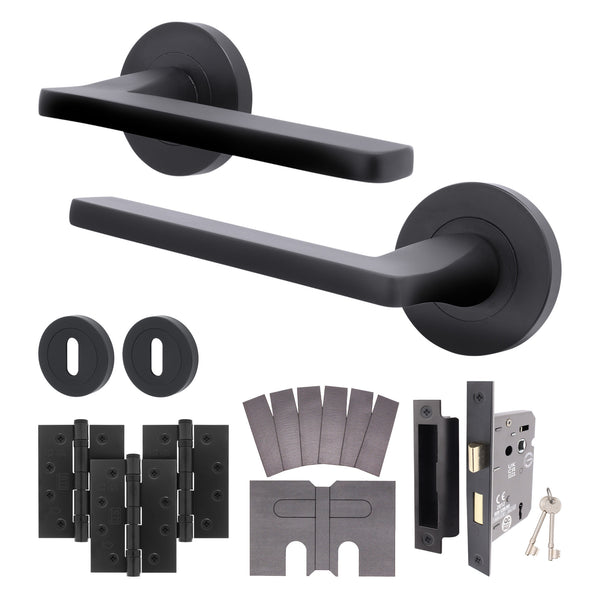 Euroda Black Lever on Rose Fire Door Handle Pack - 3 Lever Lock - FD30/60 - tradefit - Featured Image