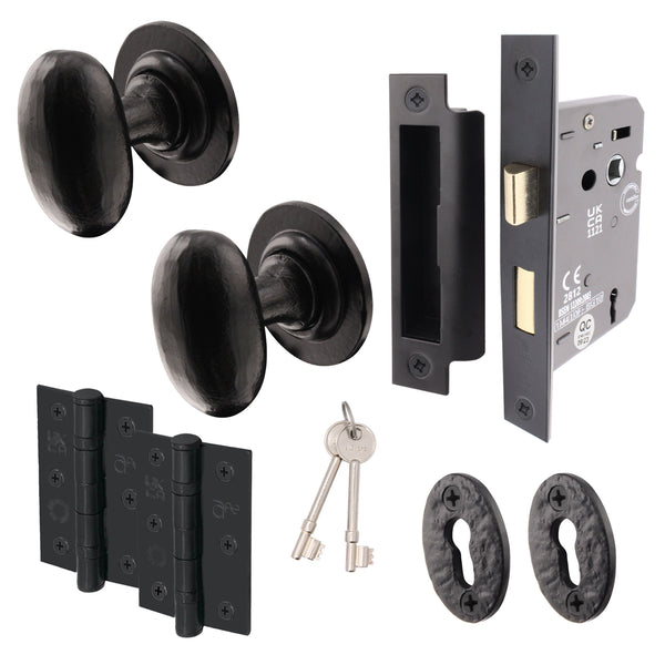 Tudor Black Iron Oval Mortice/Rim Door Knob Kit - 80mm Sashlock - tradefit - Featured Image
