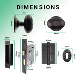 Tudor Black Iron Oval Mortice/Rim Door Knob Kit - 80mm Sashlock - tradefit - 3