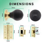 Beehive Ebony/Brass Wooden Mortice/Rim Door Knob Kit - 76mm Latch - tradefit - 3