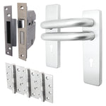 Round Bar 19mm Safety Return To Door 5 Lever Lock Pack - 175 x 44mm - 76mm Lock x 102mm Hinges - Satin Stainless - tradefit - 1
