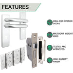 Round Bar 19mm Safety Return To Door 5 Lever Lock Pack - 175 x 44mm - 76mm Lock x 102mm Hinges - Satin Stainless - tradefit - 3