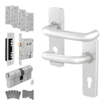 Return to Door Backplate Satin Aluminium Handle Kit - Medium Duty FD30/60 - 80mm Euro Lock and Double Cylinder - Keyed to Differ - 1