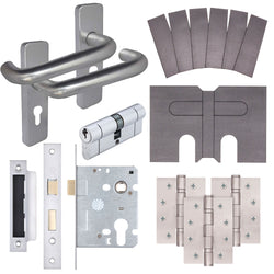 Satin Aluminium Return to Door Handle Fire Door Pack - Euro Sashlock and Double Cylinder - FD30/60 - tradefit