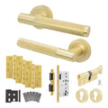 Dumont Satin Brass Lever on Rose Door Handle Kit - Heavy Duty FD30/60 - DIN Euro Sashlock and Thumbturn Cylinder - Keyed to Differ