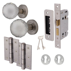 Glass and Satin Nickel Mortice Door Knob Kit - 80mm Sashlock - tradefit