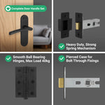Bosa Matt Black Lever on Backplate Door Handle Pack - 76mm Latch - tradefit - 5