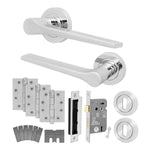 Tapera Polished Chrome Lever on Rose Door Handle Kit - Medium Duty FD30/60 - 80mm Sashlock - tradefit - 1