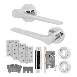 Tapera Polished Chrome Lever on Rose Door Handle Kit - Medium Duty FD30/60 - 80mm Sashlock - tradefit