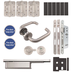 Fire Door Kit - Bathroom Cubicle Door - Severe Duty - Satin Stainless Steel - tradefit
